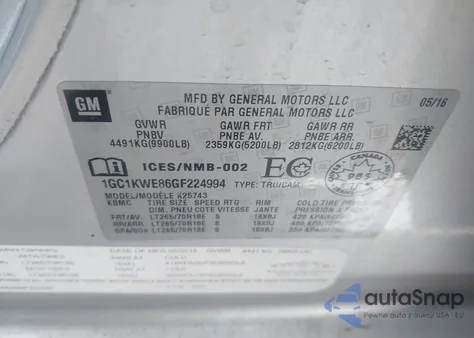 2016 Chevrolet Silverado 2500Hd Ltz из США, поврежденный, VIN 1GC1KWE86GF224994